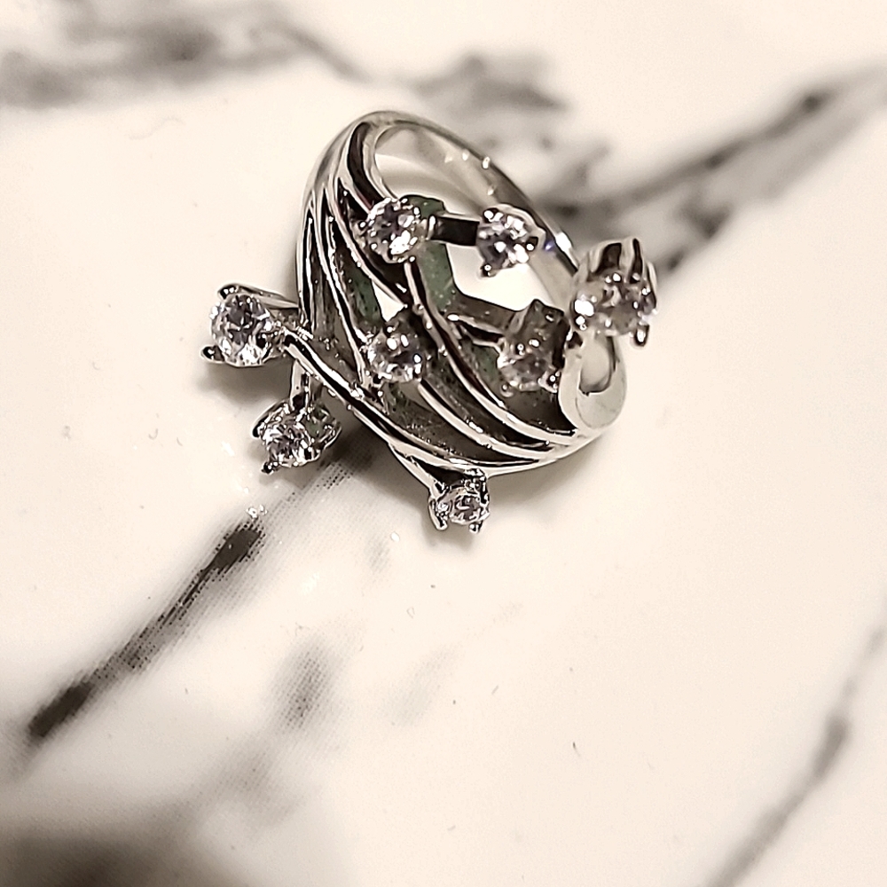 Unique Stirling Silver & CZ diamond ring
